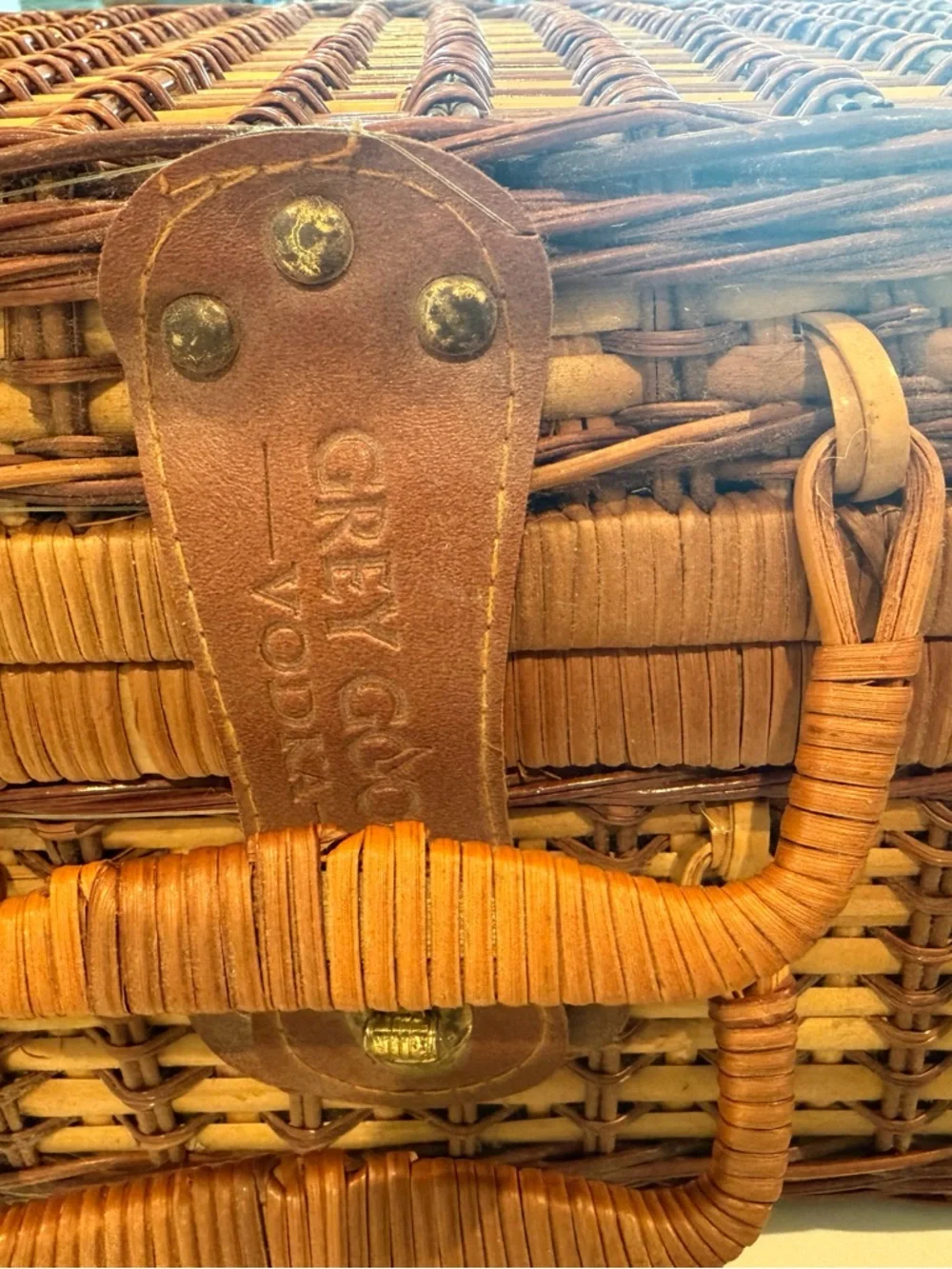 Wicker Picnic Basket with Blue Lined Interior